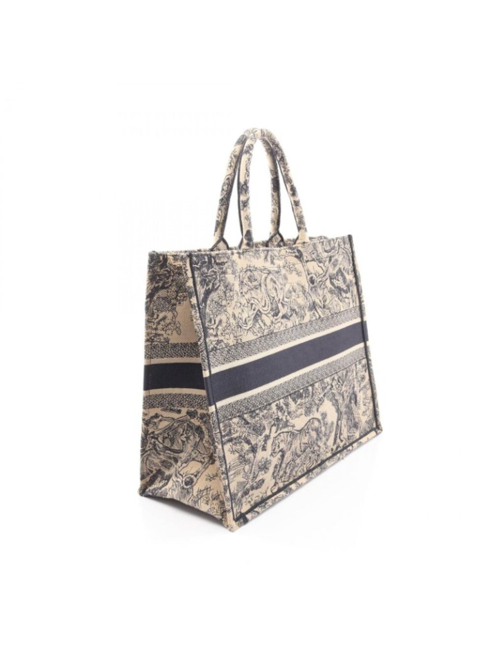 Dior Tote Book Large Beige Navy Canvas - Picture 2 of 8